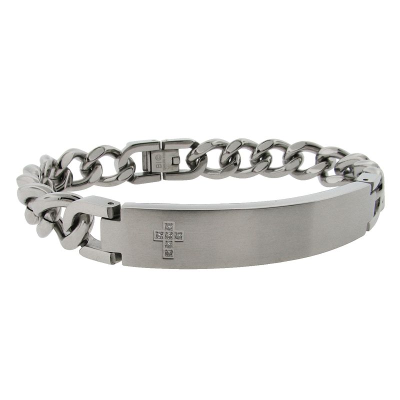 Men's Stainless Steel ID Bracelet with Diamond Accent Cross at Sears.com