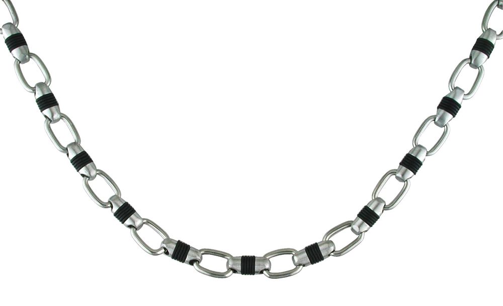 Men's Stainless Steel With Rubber Link Necklace