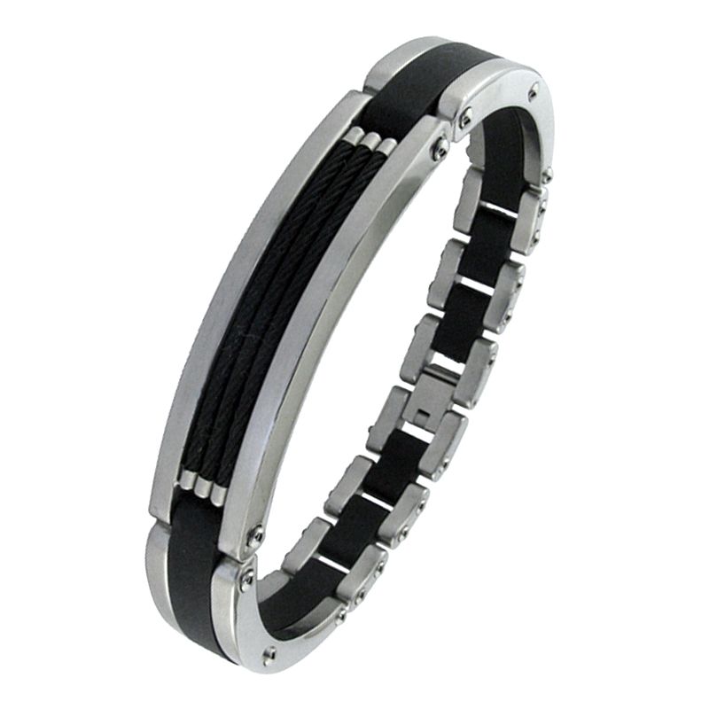 Men's Stainless Steel Bracelet with Rubber & Black Plating Cable Accents at Sears.com