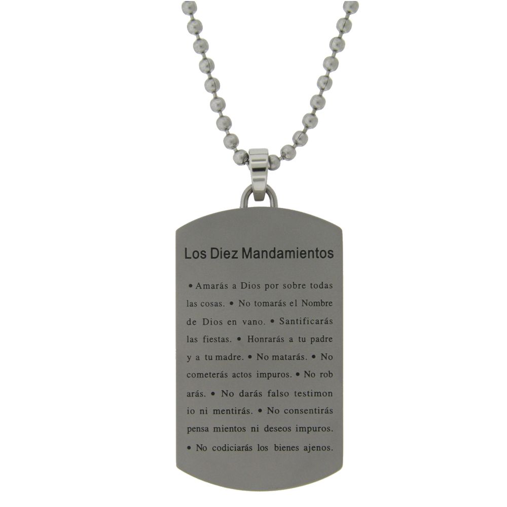 Men's Stainless Steel Dog Tag with Ten Commandments in Spanish on Chain at Kmart.com