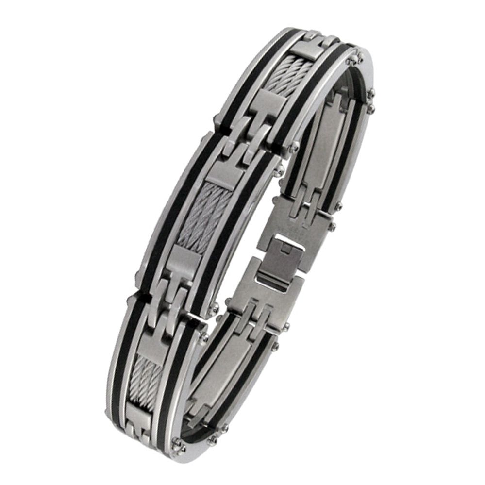 Men's Stainless Steel Cable Link Bracelet with Rubber Accents at Sears.com