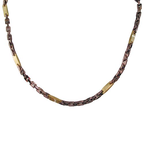Men's Stainless Steel With Brown & Gold Plating Link Necklace