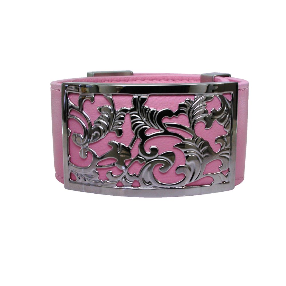 Women's Pink Leather Bracelet with Stainless Steel Leaves Design Cut Out at Sears.com