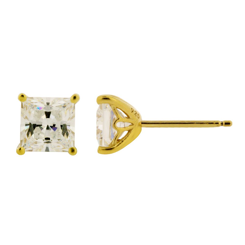 Simulated Diamond Sterling Silver Gold Plated Earring