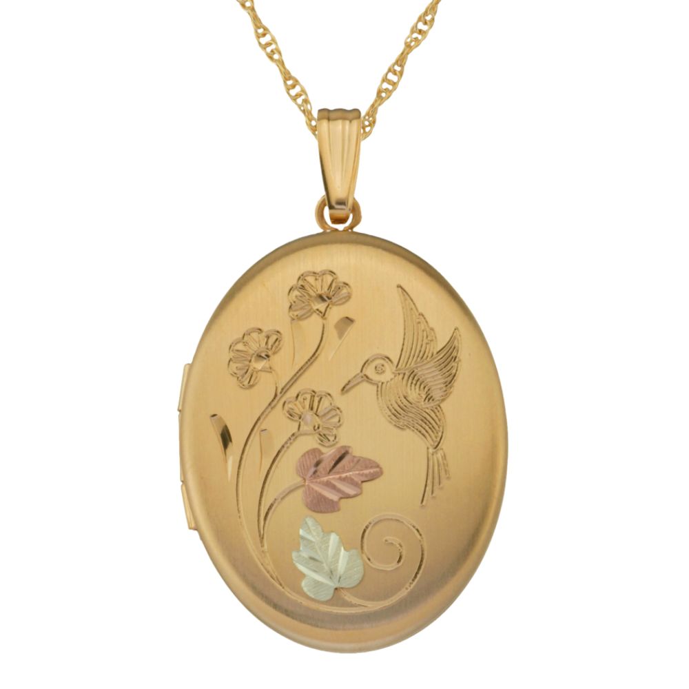 Black Hills Gold Tricolor Gold-Filled Oval Hummingbird Locket
