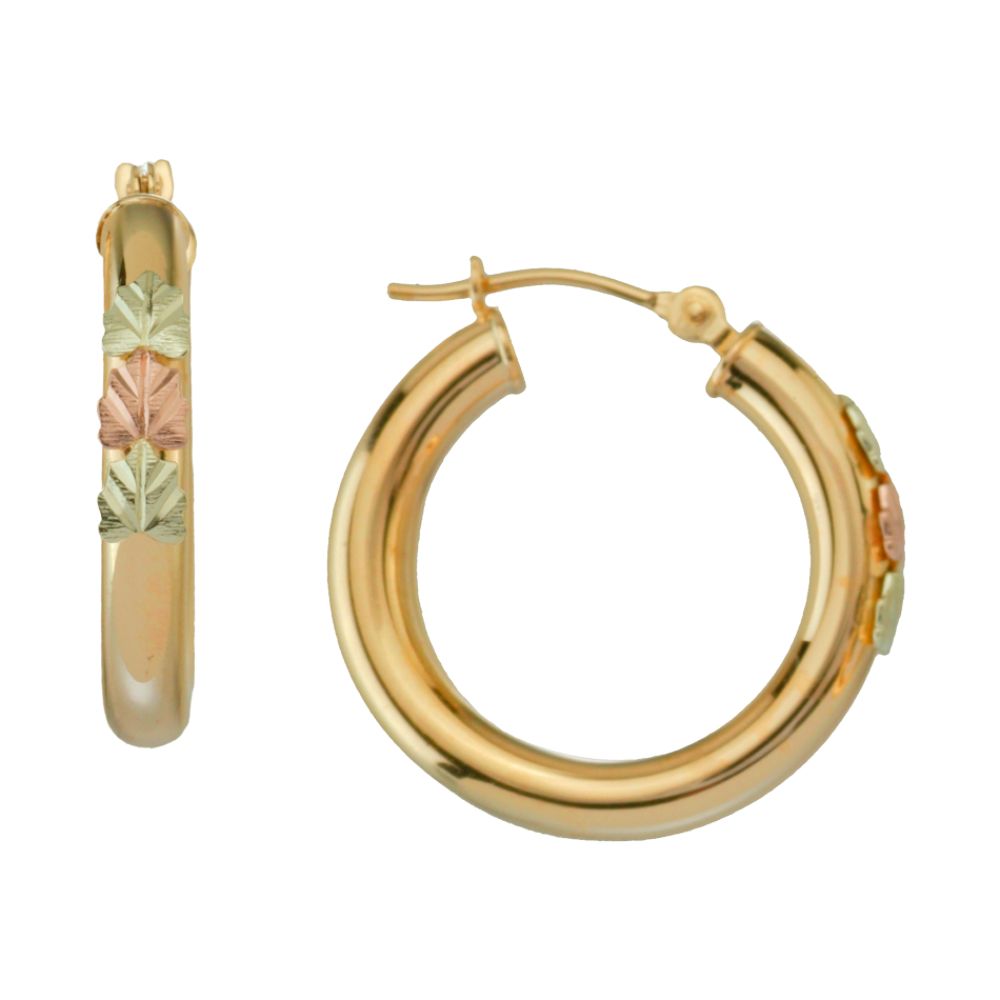 Black Hills Gold Tricolor 10K Gold Full Hoop Earrings