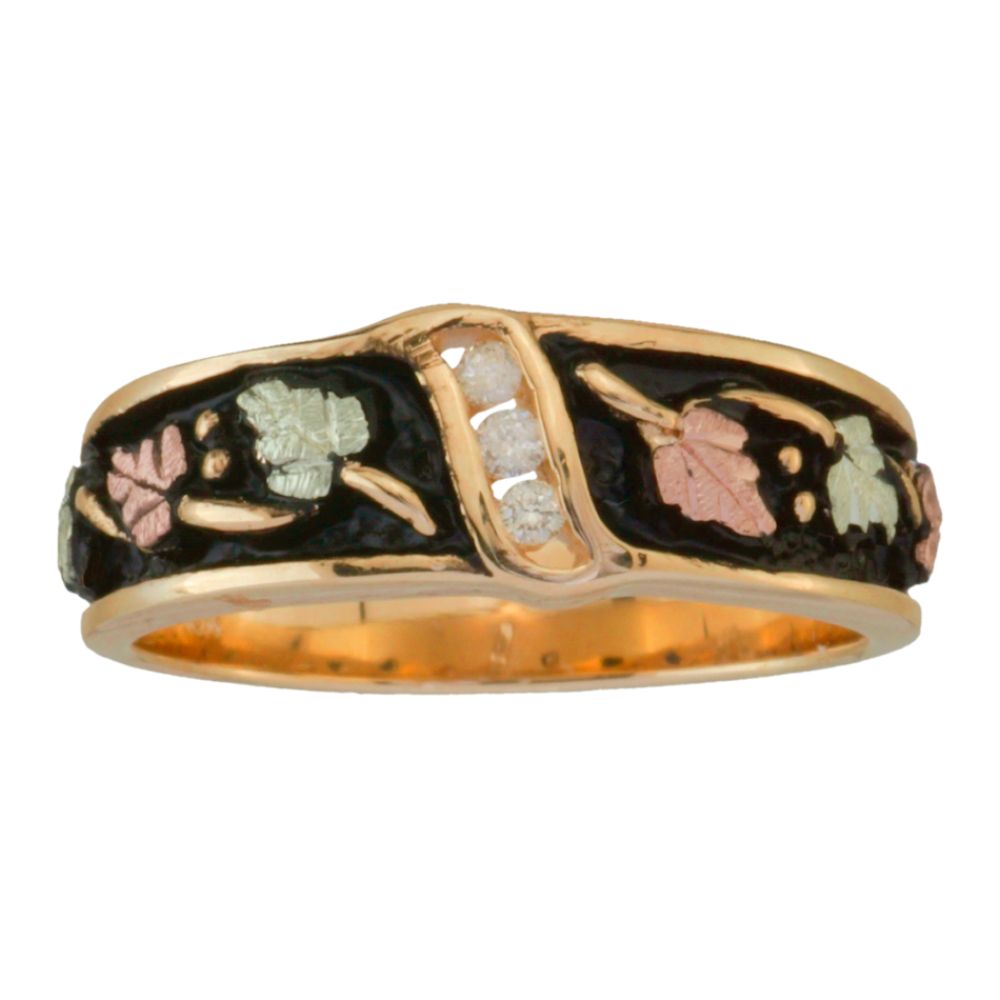 Black Hills Gold Wedding Bands on Black Hills Gold Tricolor 10k Gold Ladies  Antiqued Diamond Accent