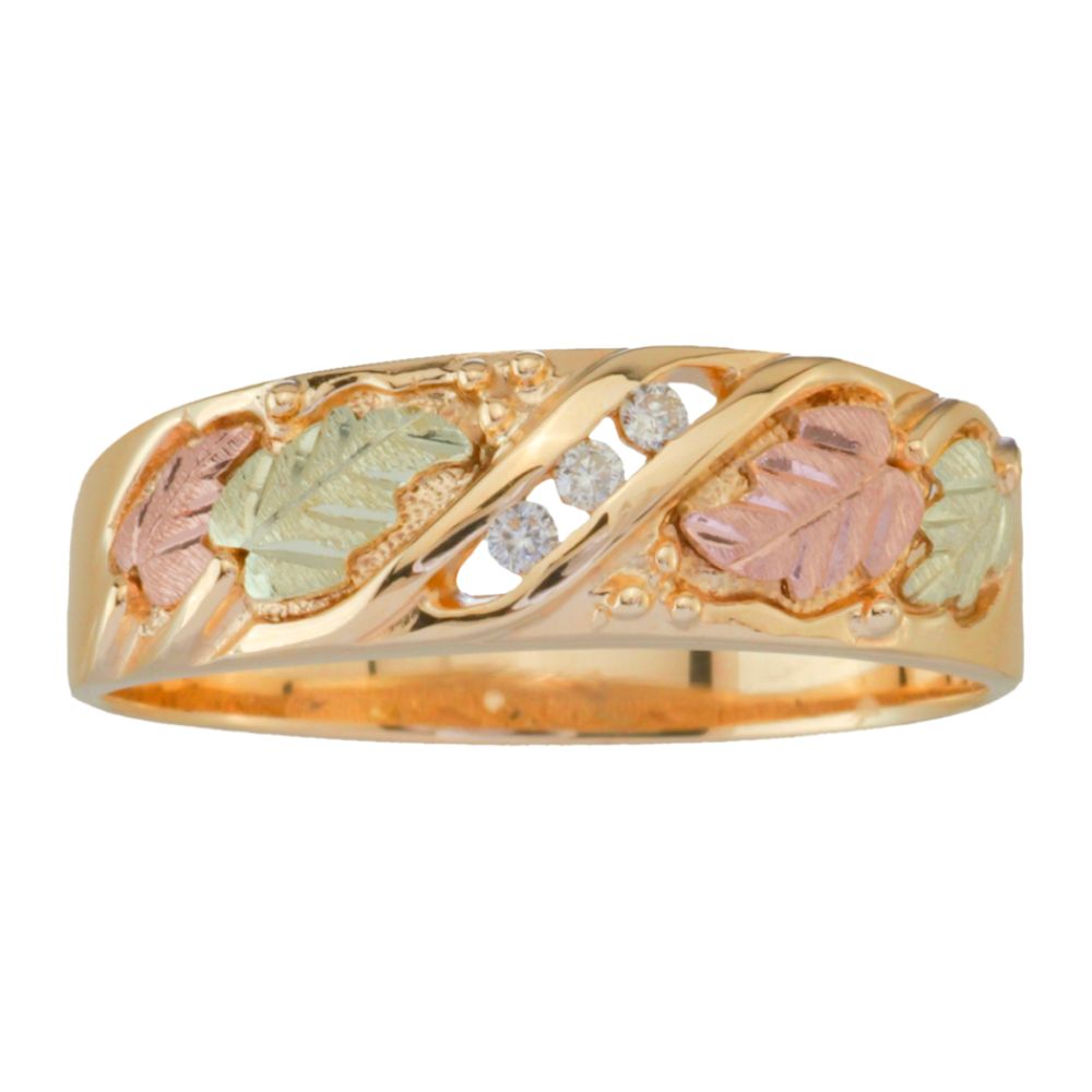 Black Hills Gold Tricolor 10K Gold Ladies 39 Antiqued Diamond Accent Band Ring