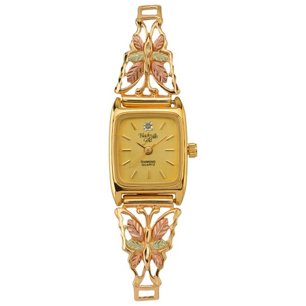 Black Hills Gold Tri-color Ladies' Butterfly Watch With 12k Leaf