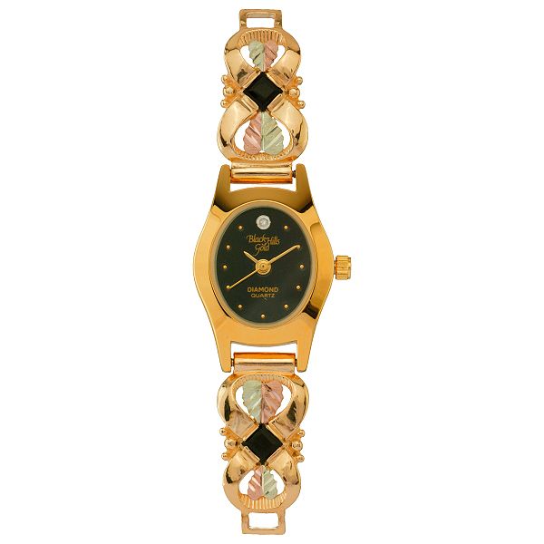 Black Hills Gold Tri-color Ladies Watch With 12k Leaf Accents And