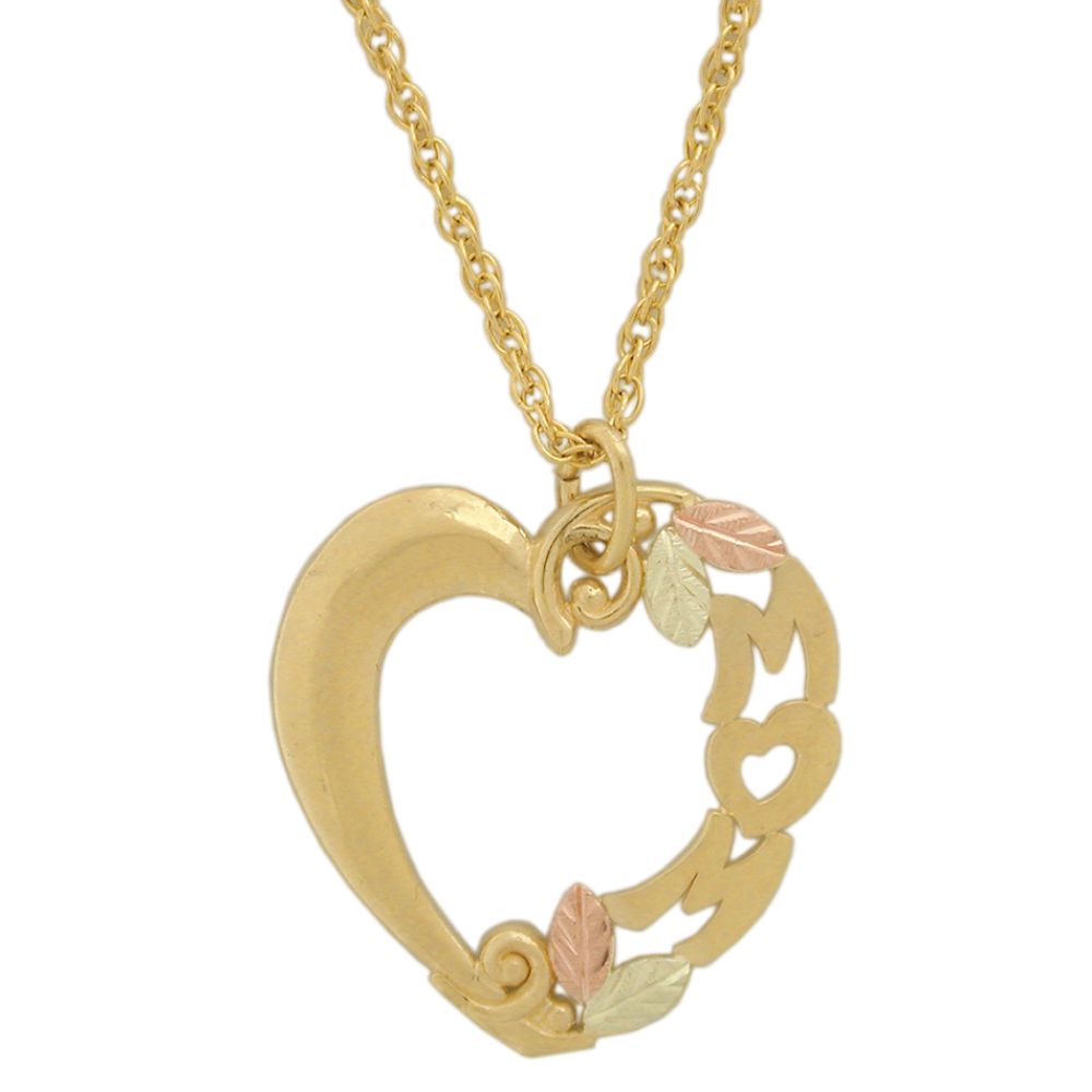 Tricolor 10K Gold "MOM" Heart Pendant