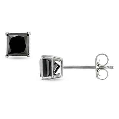 1 ct. t.w. Black Princess-Cut Diamond Solitaire Earrings in 14K White Gold