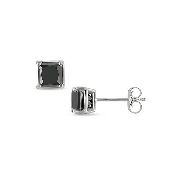 1-1/2 Ct. T.w. Black Princess-cut Diamond Solitaire Earrings In 14K