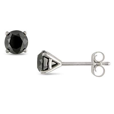1 ct. t.w. Black Diamond Solitaire Earrings in 14K White Gold