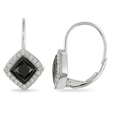 1 ct. t.w.* Black and White Diamond Leverback Earrings in 10k White Gold at Sears.com