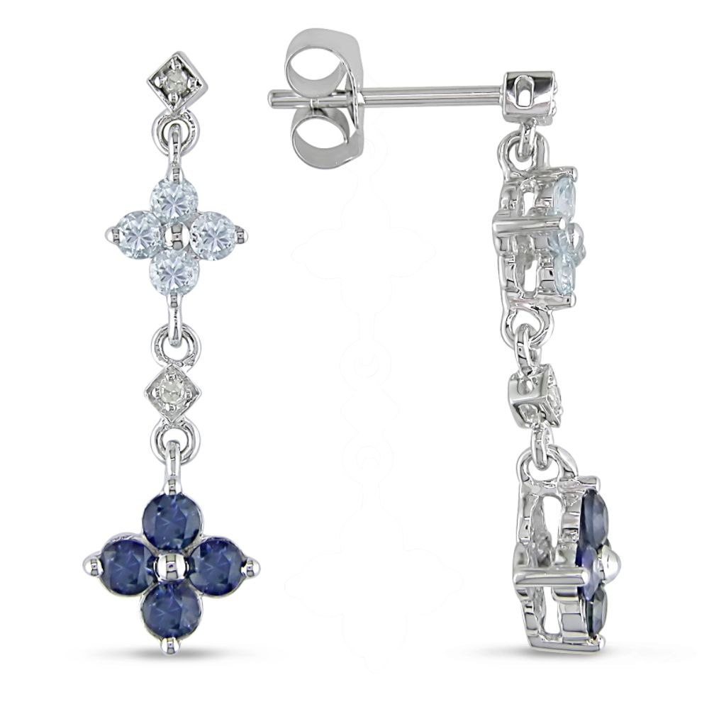 1 ct t.w. Sapphire and Blue Topaz Earrings in 10K White Gold