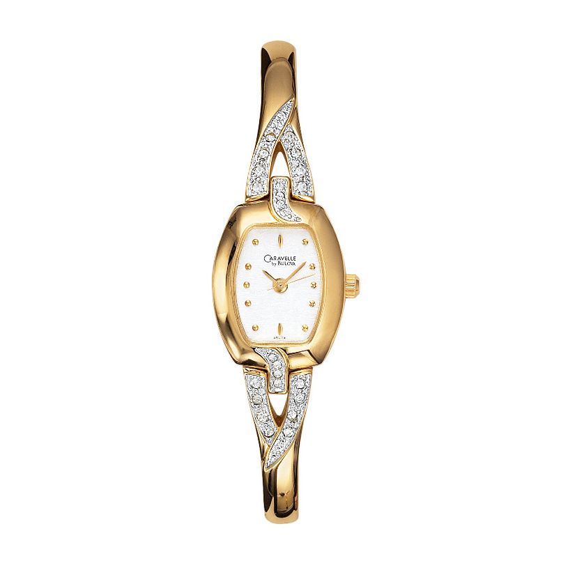 Caravelle Ladies Goldtone Dress Watch with Crystal Accents