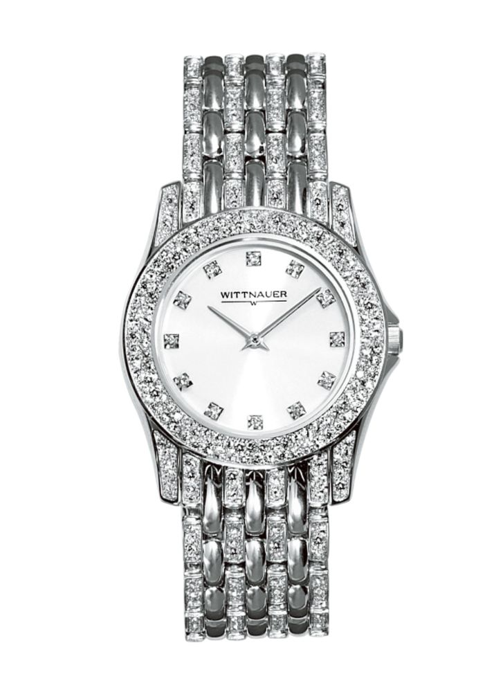 Wittnauer Mens Dress Watch with European Crystals, White Dial and Silvertone Link Band