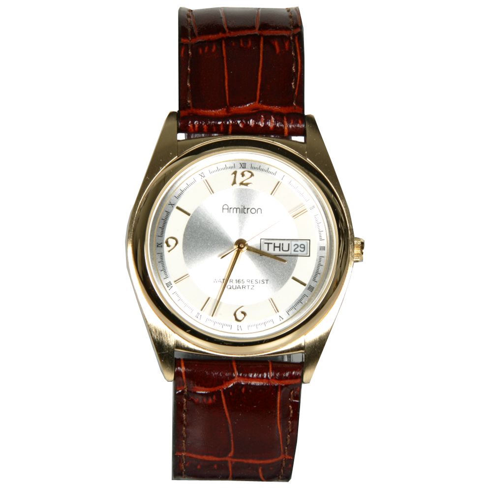 Armitron Watch, Gold Case/Leather Burgundy Strap, 1 watch