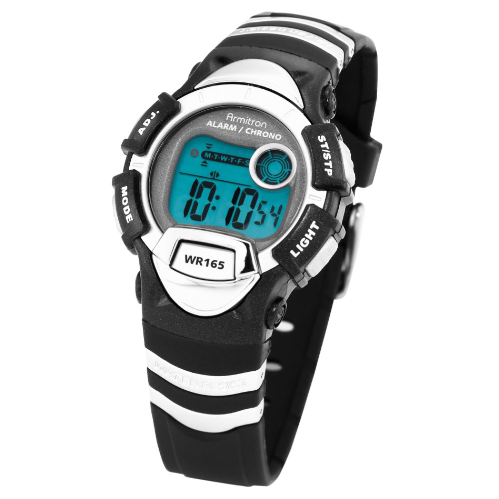 Armitron Ladies Digital Sport Watch w/ EL Backlight, Steel Bezel & Black...