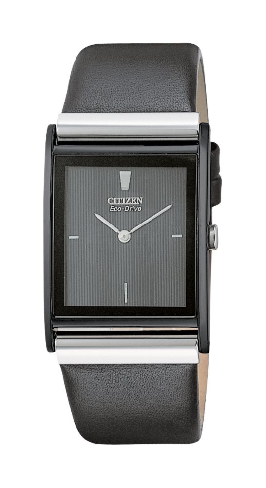Citizen Mens Eco-Drive Watch with Black Dial and Leather Band
