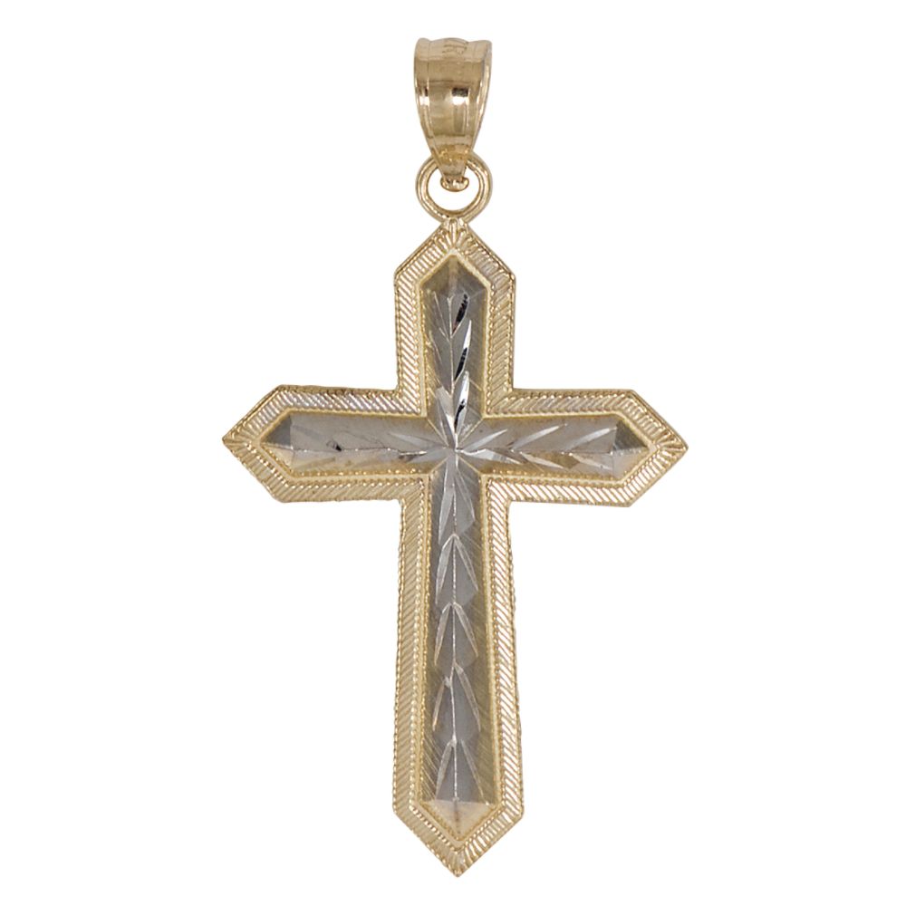 Textured and Diamond Cut Cross. 14K White and
