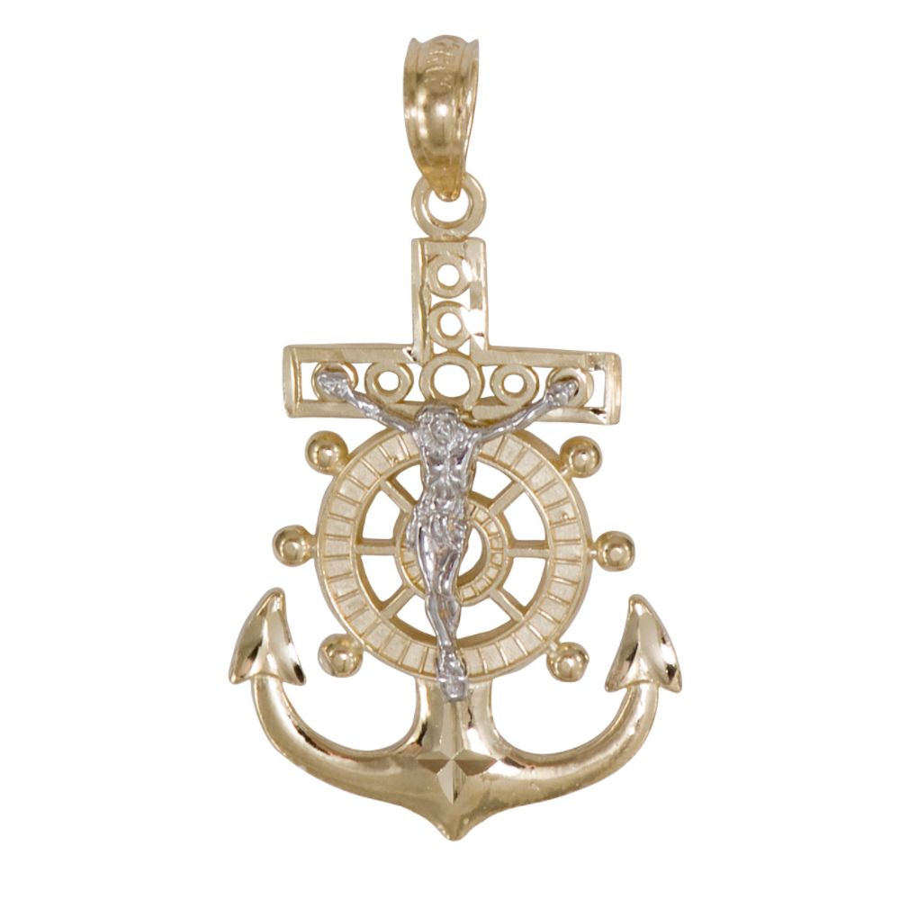 Mariners Cross - 14K White and Yellow Gold