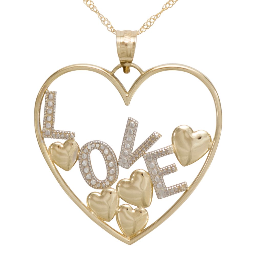 Polished Heart with Floating Hearts and "Love" Charm. 10K White and Yellow Gold at Sears.com
