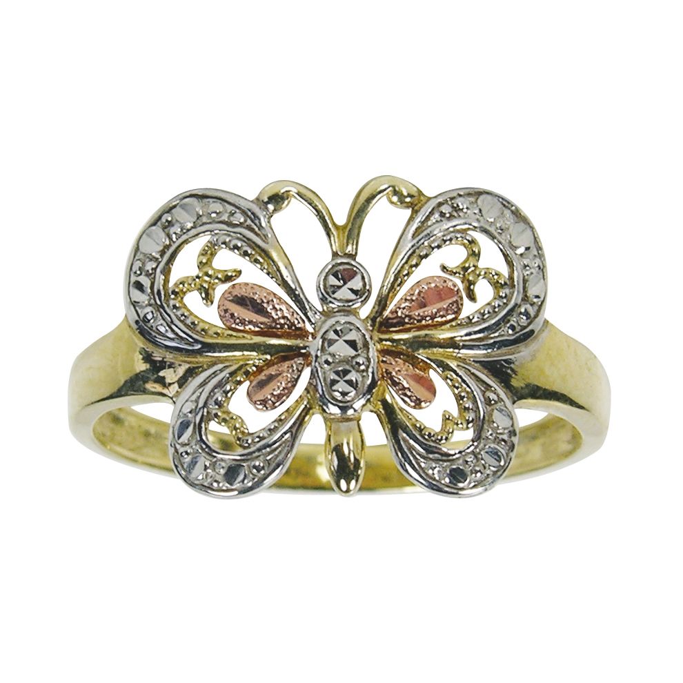 Tri-Color Diamond Cut Butterfly Ring. 10K Rose, White and Yellow Gold at Sears.com