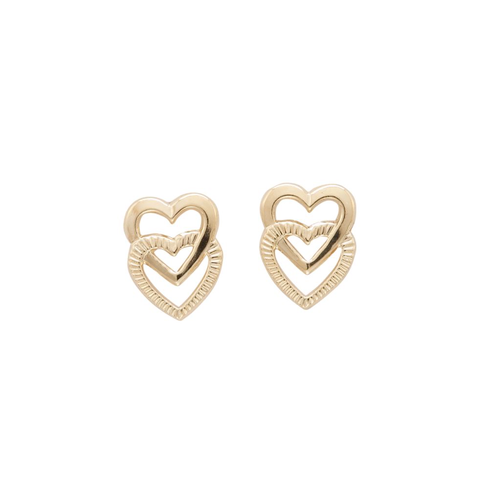14k Cz Stud Tiny Heart And Small Cross