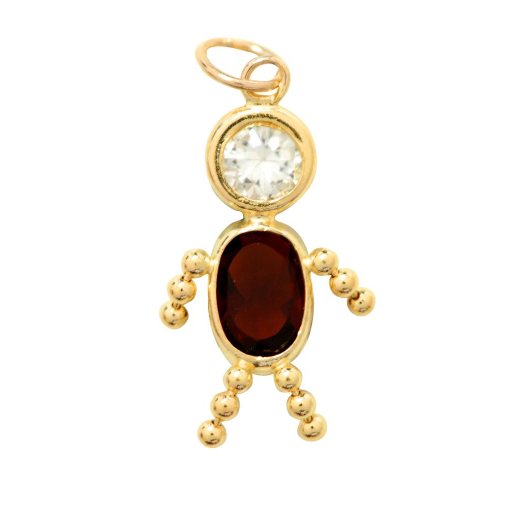 January Garnet Crystal Baby Boy Charm. 14K Yellow Gold