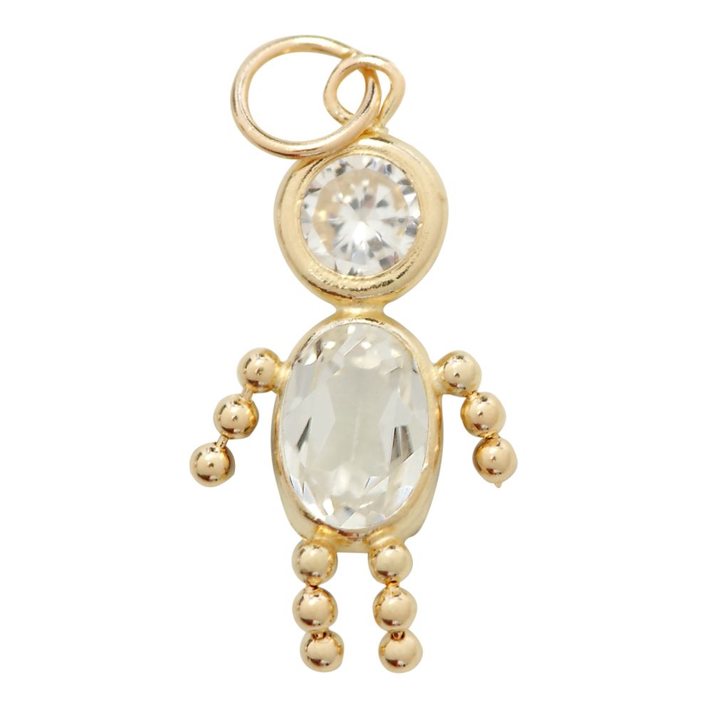 April White Zirconia Crystal Baby Boy Charm. 14K Yellow Gold