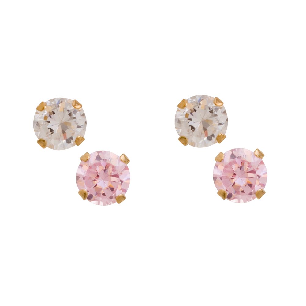 Cubic Zirconia 6MM White and Pink Stud Earring Set in 10K Yellow Gold at Sears.com