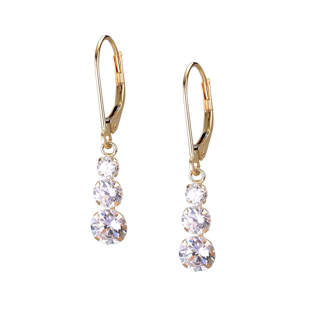 Cubic Zirconia 3/4/5MM Round Dangle Earrings in 10K Yellow Gold