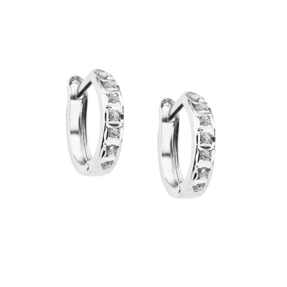 Diamond Fascination Hinged Hoop Earrings. 14K White Gold