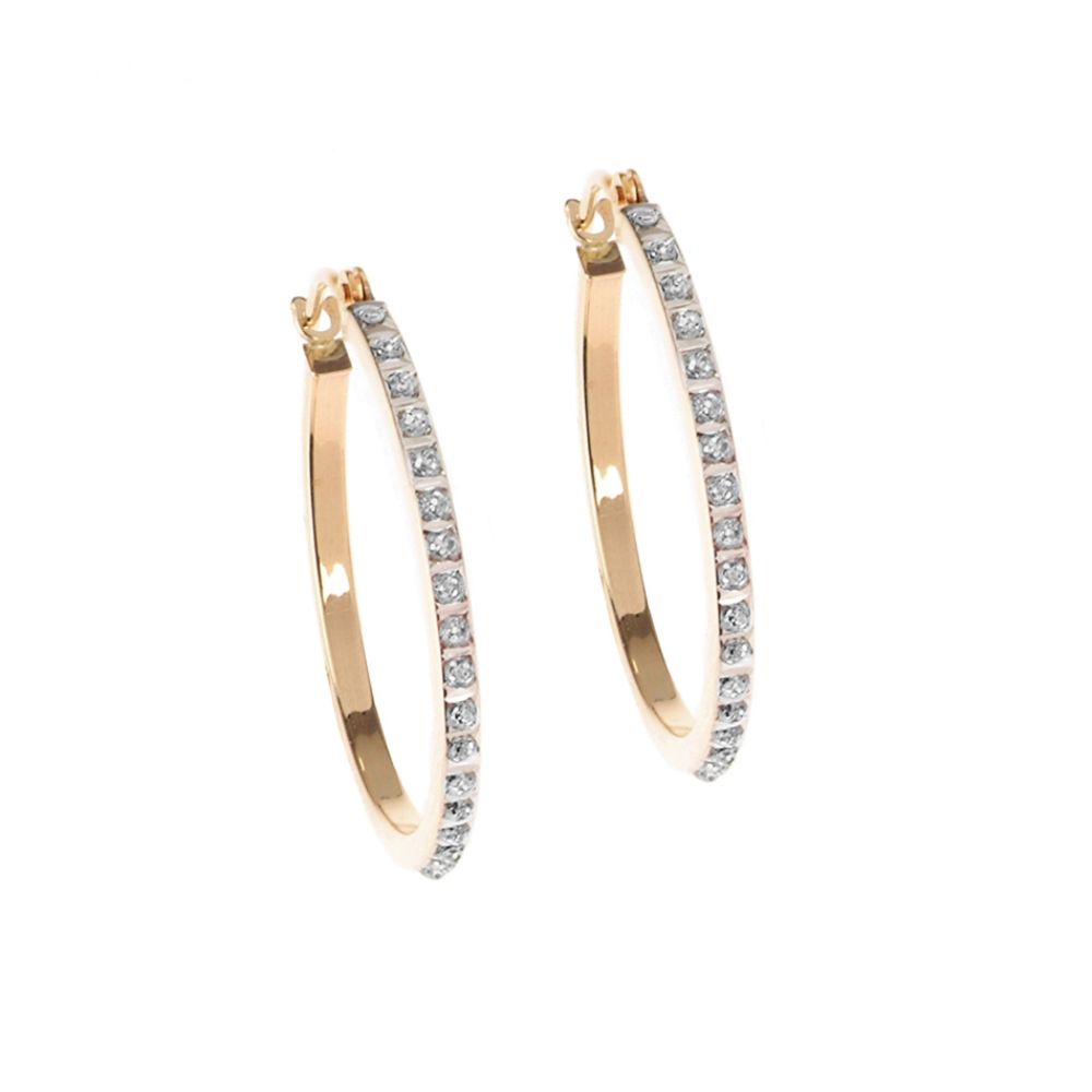 &nbsp; Diamond Round Hoop Earrings. 14K Yellow Gold