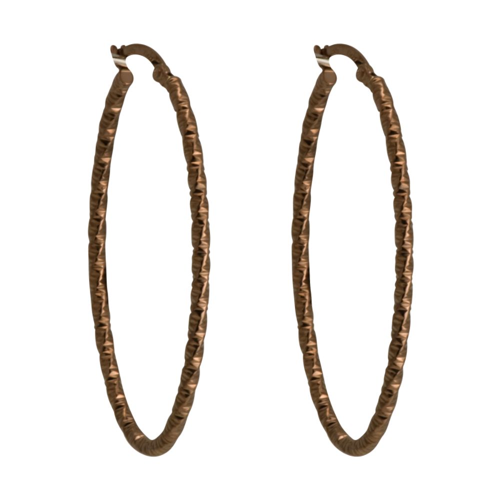 Diamond Cut Oval Hoop Earring. 10K Espresso Gold