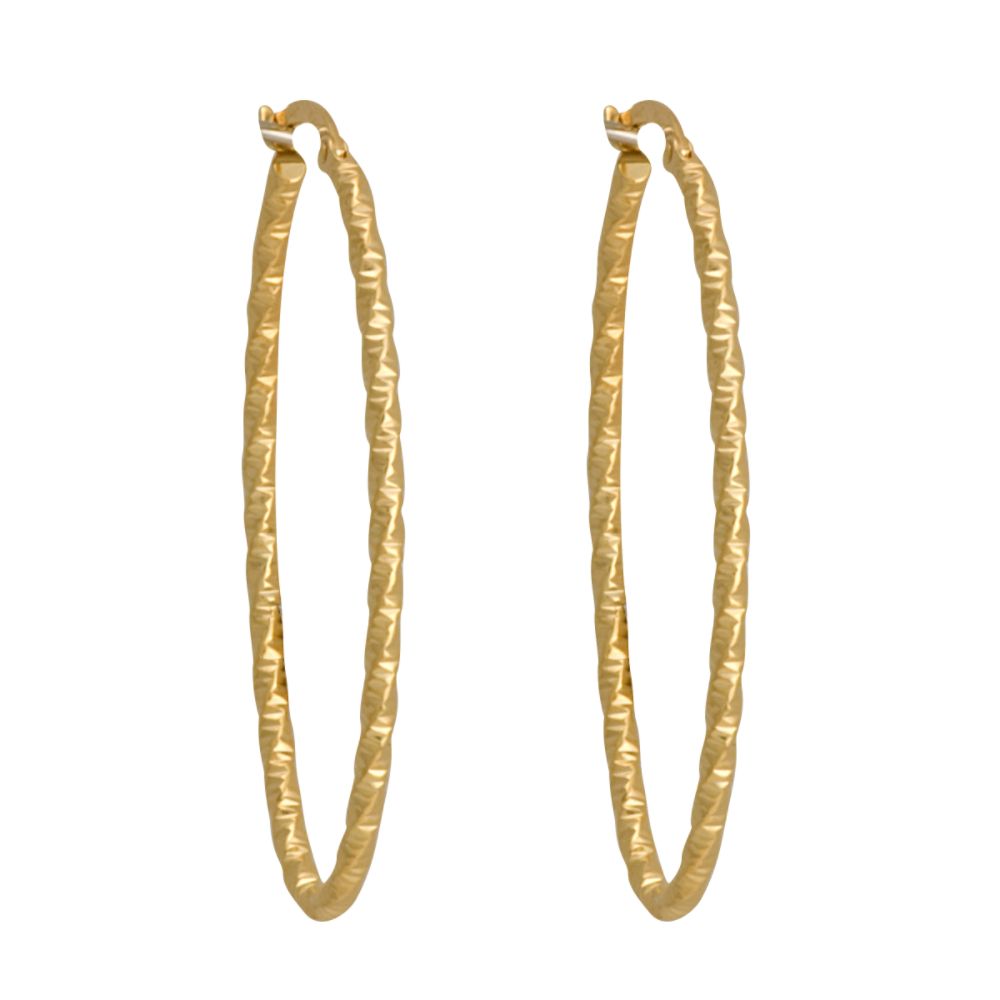 Diamond Cut Oval Hoop Earring. 10K Yellow Gold
