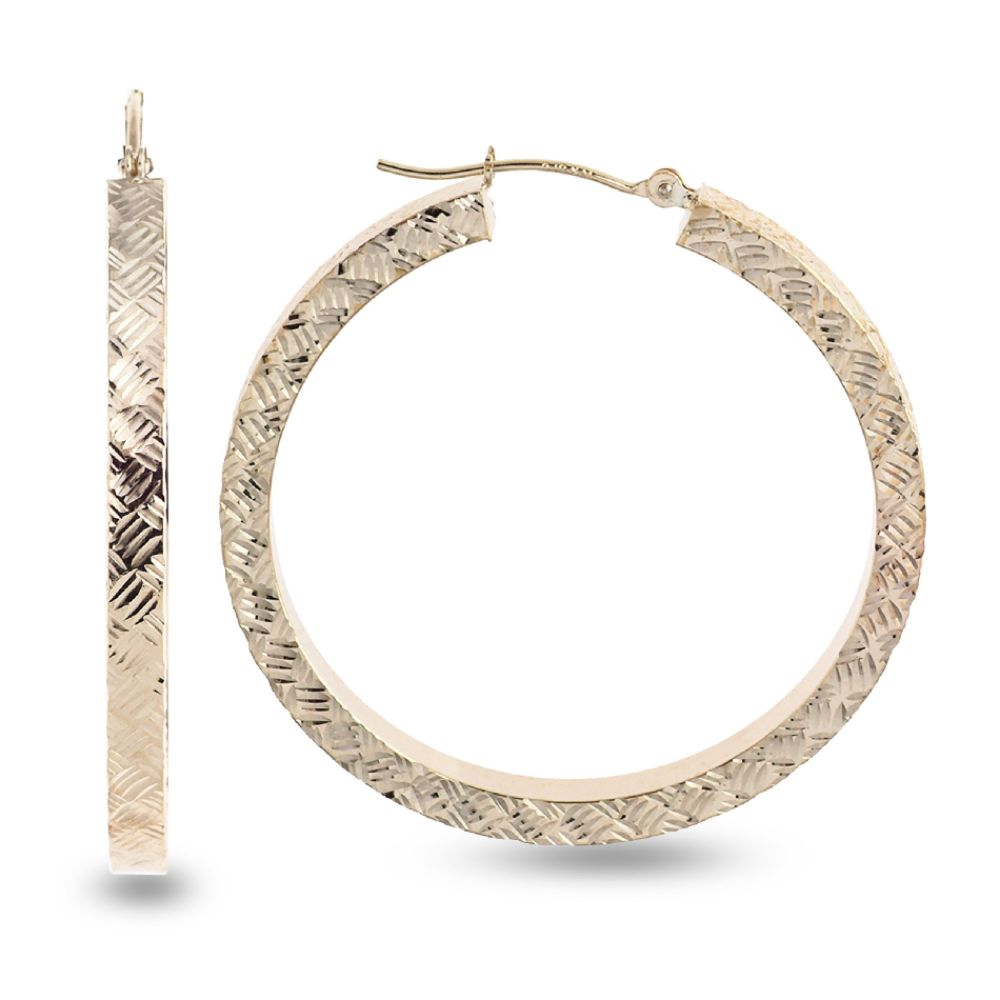10K Yellow Gold Diamond Cut Round Hoop Earrings