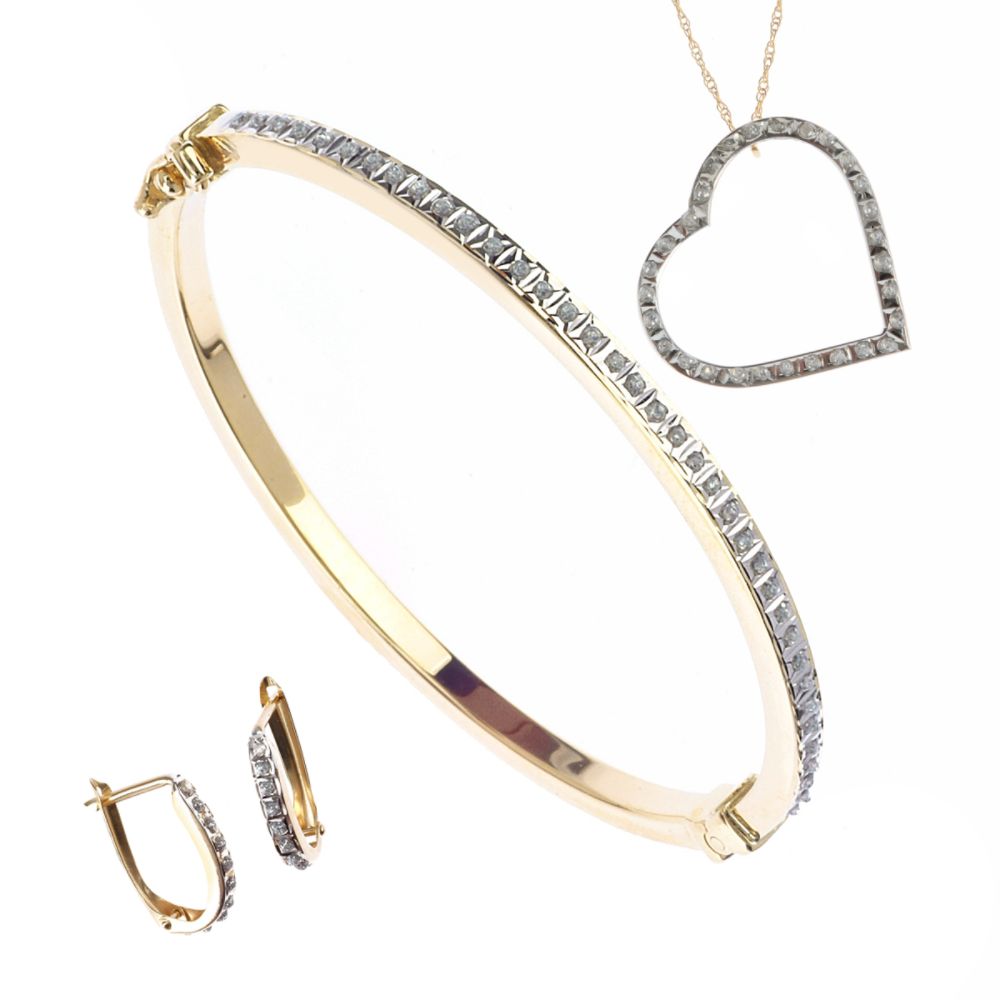Diamond Fascination 14k Yellow Gold Diamond Accent Hoop Earrings, Pendant and Bangle Set at Sears.com