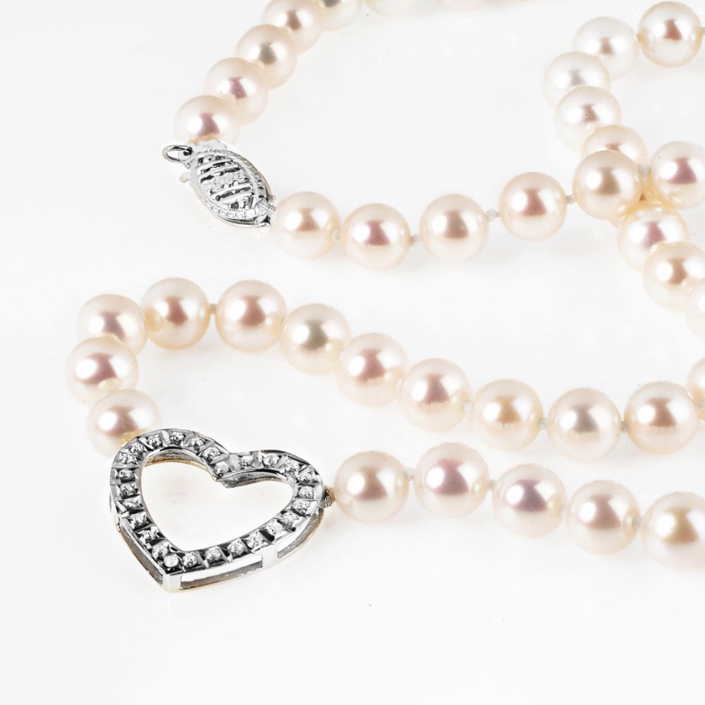 Diamond Fascination 14K White Gold Center Heart Pearl Necklace