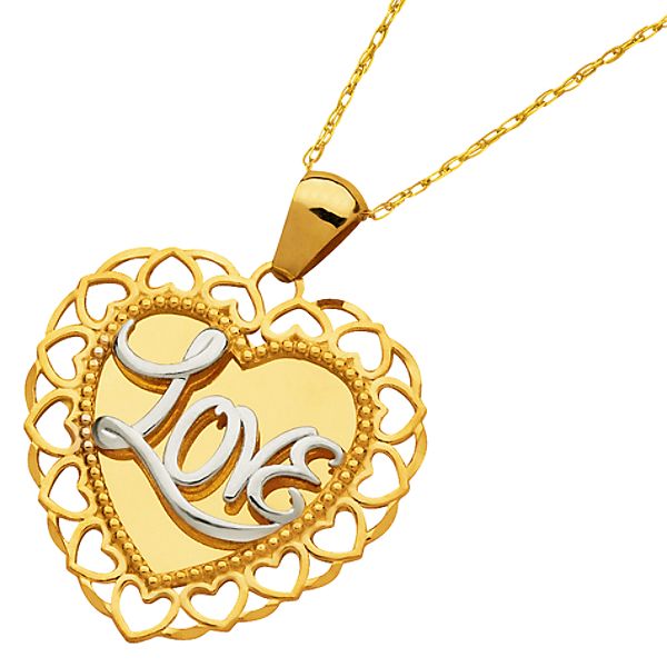Reversible Heart Love Pendant. 10K Yellow Gold