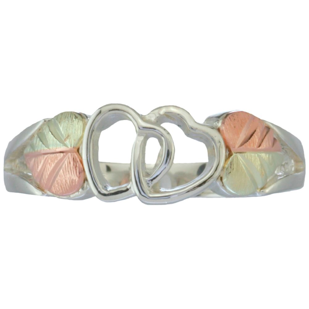Black Hills Gold 12K Tricolor Gold Over Sterling Silver Double Heart Ring at mygofer.com
