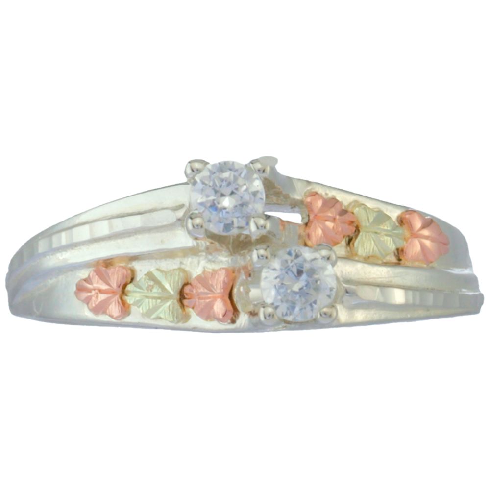 Black Hills Gold 12K Tricolor Over Sterling Silver Double White CZ Ring at Sears.com