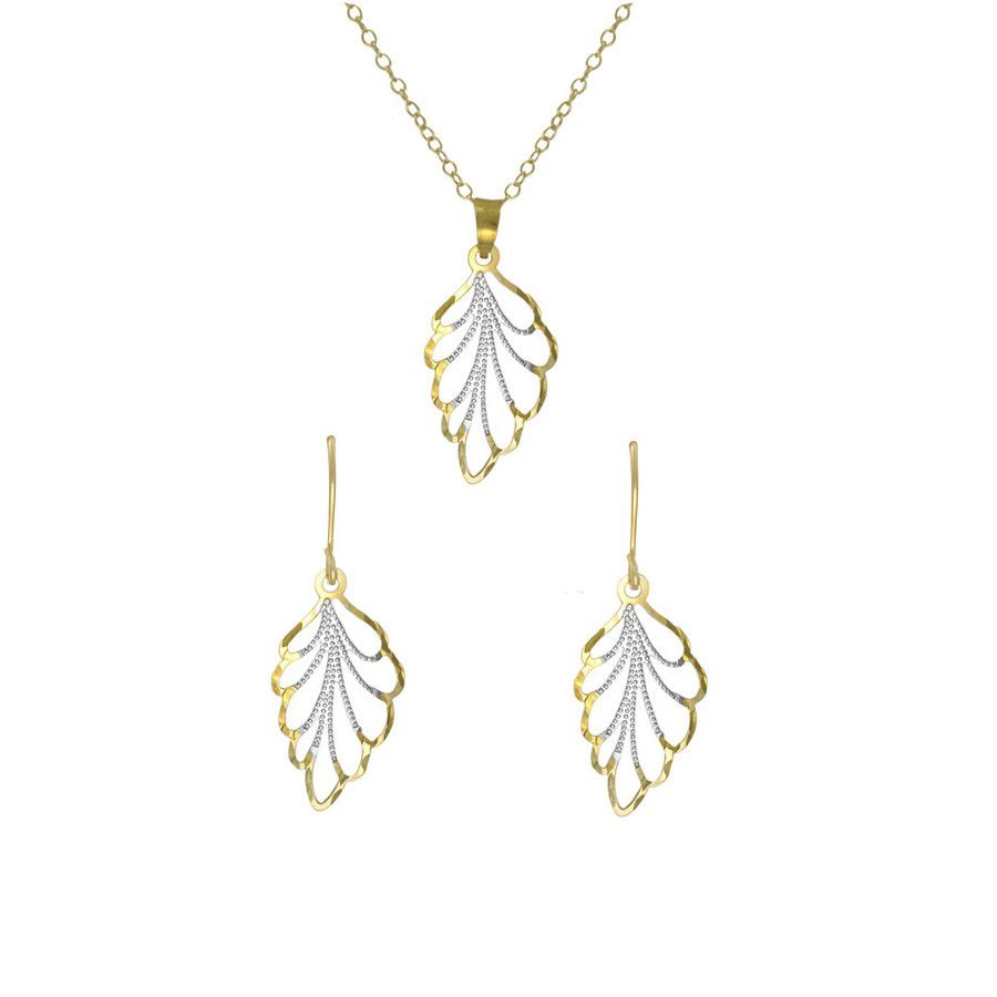 Two-tone Leaf Earring and Pendant Set in 14K Gold and Sterling Silver at Sears.com