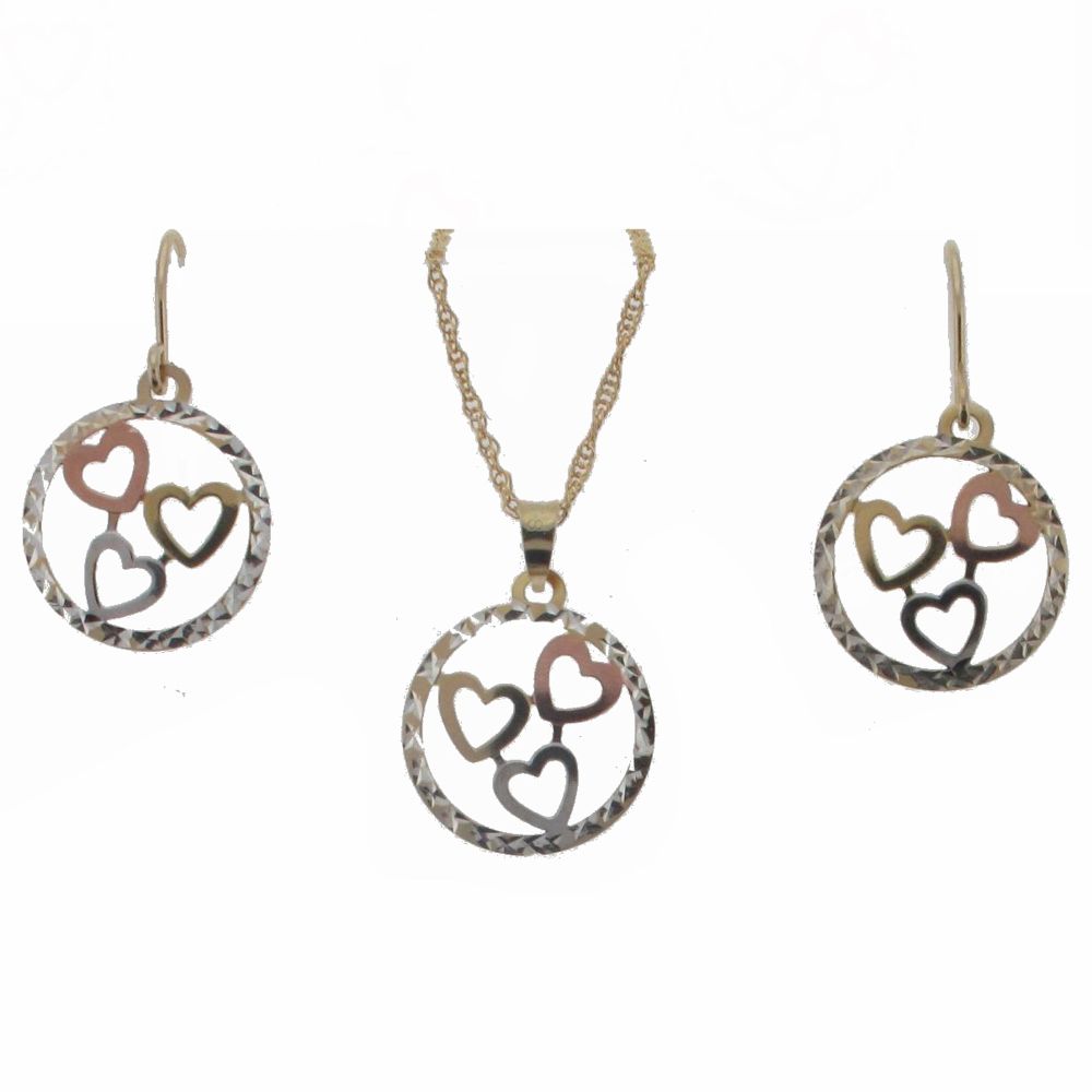 Tri-color Hearts in Circle Earring and Pendant Set in 14K Gold and Sterlin at Sears.com