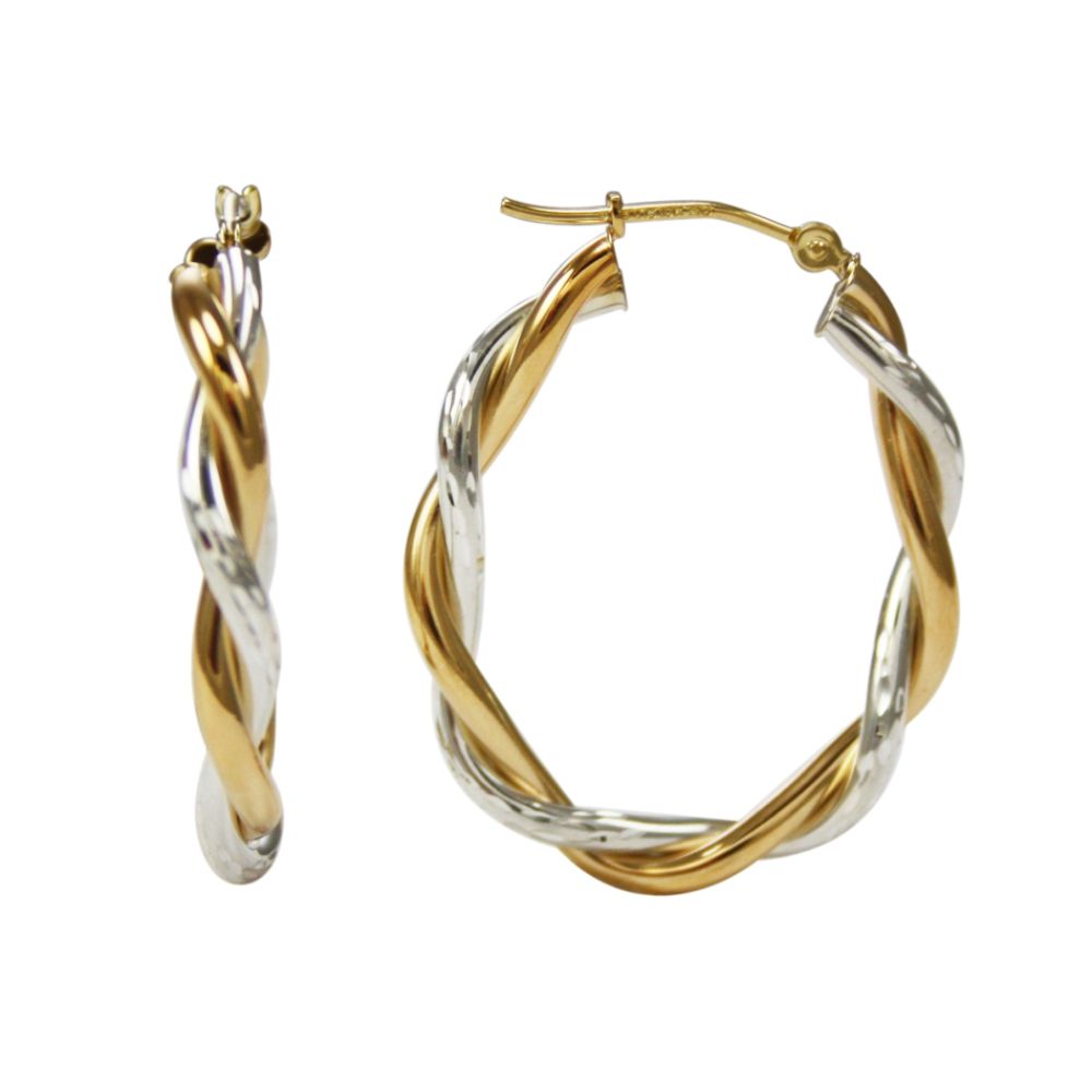 10K Gold and Sterling Silver Oval Twist Hoop