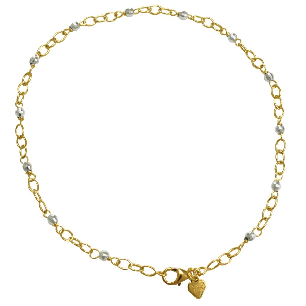 10K Gold and Sterling Silver Faceted Bead and Yellow Link Anklet 10" at Kmart.com
