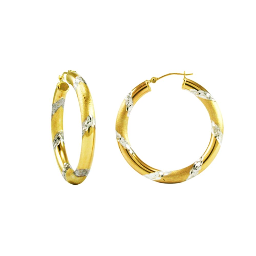 10K Gold and Sterling Silver 4X35 Candy Cane Hoop