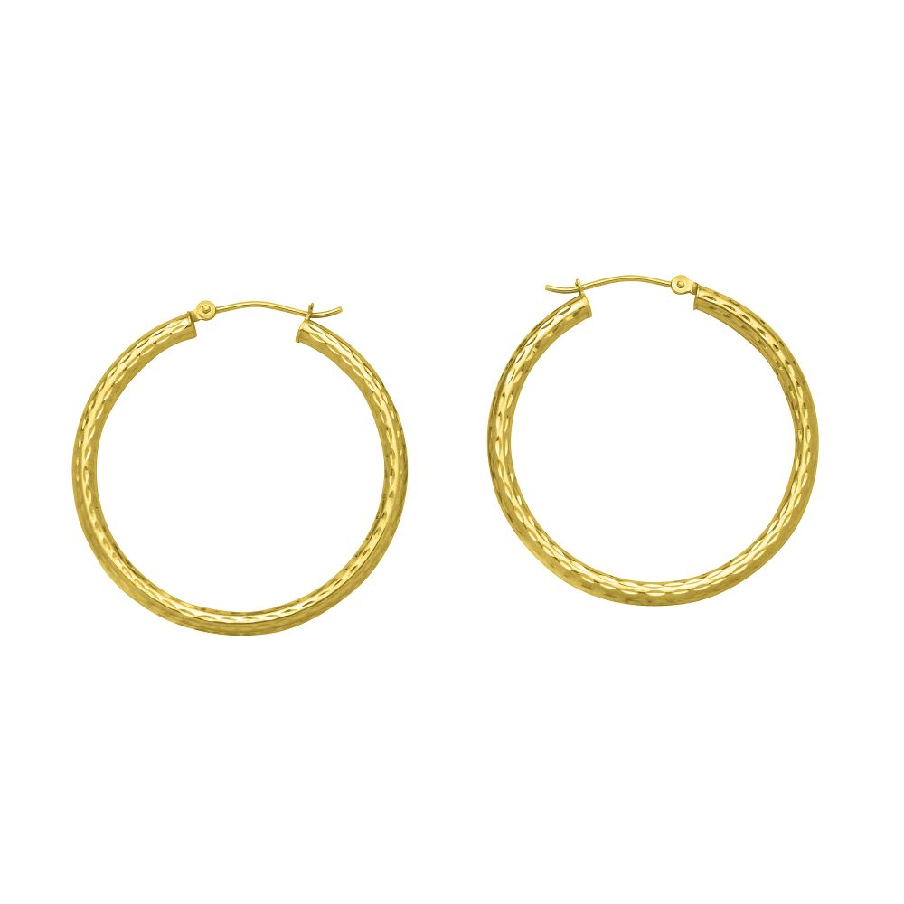&nbsp; 10K Yellow-Gold Diamond Cut Hoops